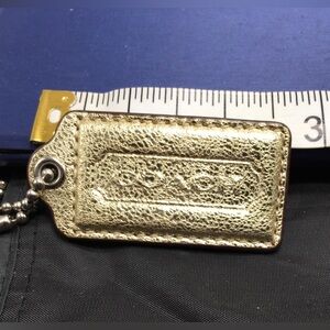 COACH GOLD FOIL TONE LEATHER KEY FOB BAG CHARM KEYCHAIN HANG 2.5” Long